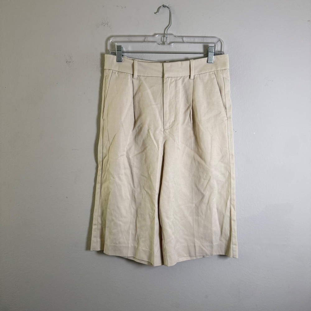 Madewell Beige Pleated Wide Leg Linen Blend Shorts High Rise Size 2 NS951